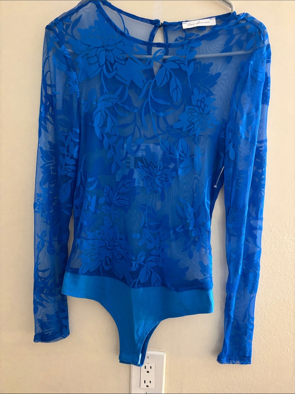 Ces Femme Sheer Floral Mesh Bodysuit - Electric Blue